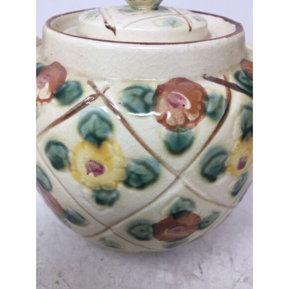 Vintage Flower Patterned Tea Pot with Lid and Wicker Handle- Made in Japan - Picture 2 of 11